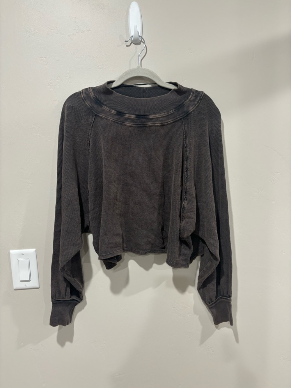 We The Free Cropped Waffle Knit Sweatshirt - Charcoal Brown